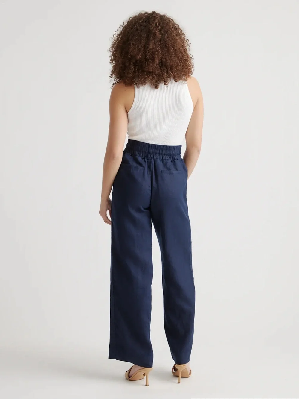 Quince 100% European Linen Wide Leg Drawstring Pants Deep Navy Size Medium